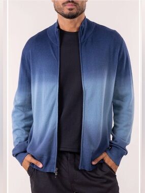NWT TSE Neiman Marcus Men's dip dye Full-Zip High Collar Sweater, S
